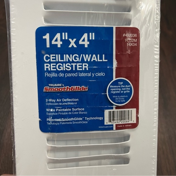 14”x4” White Ceiling/Wall Register TruAire 2 Way Air Deflection 14/04 H102M - Picture 2 of 4